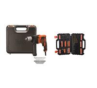 BLACK+DECKER BEH850K Taladro Percutor con Cable 850W Portabrocas 13mm Velocidad variable + A7200-XJ Juego de 109 piezas para atornillar y taladrar con brocas Titanio