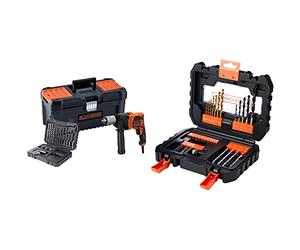 BLACK+DECKER BEH850KA32 Taladro percutor con cable 850W Velocidad Electrónica + A7233-XJ Juego de 31 Piezas para Atornillar y Taladrar con Maletin de fácil Transporte y Brocas Titanio