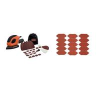 BLACK+DECKER BEW230BCA Lijadora de detalle Mouse 55W, 11.000 RPM, diámetro órbita 1.5 mm + STANLEY STA32477-XJ 15 Lijas para punta de detalles Grano Surtido