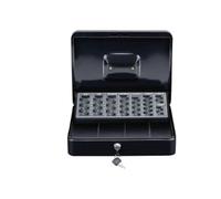 BLACK+DECKER Caja de 4 compartimentos con clasificador de monedas, 30,5 x 8,5 x 24 cm, incluye 2 llaves, metal, color negro