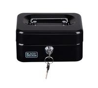BLACK+DECKER Hucha con llave - Cajón extraíble con 6 compartimentos - Incluye 2 llaves - 20 x 16 x 9 cm - Metal - Negro