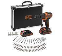 Black+Decker Kit de taladro percutor 18 V con 2 baterías de 1,5 Ah y 80 accesorios