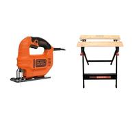 BLACK+DECKER KS501-QS, Sierra de Calar 400 W, velocidad de 3000 Carreras/Minuto & WM301-XJ Banco de Trabajo WORKMATE, Sistema de Doble Manivela, Función Plegable