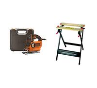 Black & Decker KS801SEK-QS - Sierra de calar 550 W, velocidad variable y Autoselect, maletín + Black & Decker WM301-XJ - Banco de trabajo Workmate 301