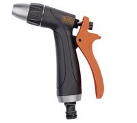 BLACK+DECKER Pistola de pulverización ajustable, boquilla para manguera de jardín, con flujo de agua ajustable, mango ergonómico, plástico, negro/naranja