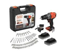 BLACK+DECKER - Taladro atornillador a batería 18V con atornillador de impacto, con accesorios, 2x batería 2,0 Ah Li-Ion, cargador BCD383D2XKA-QW