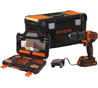BLACK & DECKER Taladro atornillador a batería de 18V, 2 velocidades, con accesorios (104 piezas) y maletín