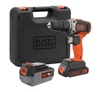 BLACK+DECKER - Taladro inalámbrico con percusión 18V, 1 batería 2,0 Ah y 1 batería 4,0 Ah Li-Ion, cargador BCD003MEM2K-QW