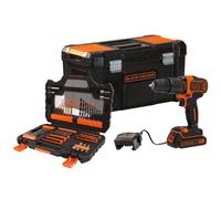 BLACK+DECKER - Taladro inalámbrico con percusión 18V y accesorios, 1 batería 1,5 Ah Li-Ion, cargador BDCHD18S1KA-QW