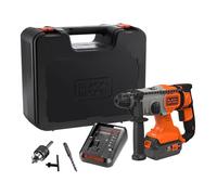 BLACK+DECKER Taladro percutor inalámbrico SDS-Plus 18V, batería 4,0Ah, cargador 2A, caja del kit, mango ajustable, luz LED, BCD900M1K-QW