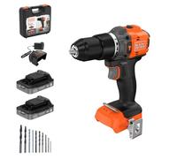 BLACK+DECKER Taladro percutor inalámbrico sin escobillas de 18v con 2 baterías, 10 brocas y maletín de transporte, BLD783D2KA-QW