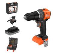 BLACK+DECKER Taladro percutor inalámbrico sin escobillas de 18v con batería de 2,0Ah, cargador, 50 accesorios y maletín de transporte, BLD783D1KA-QW