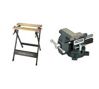 BLACK+DECKER WM301, Banco de Trabajo Workmate Bambú y Acero, Diseño Compacto, Carga Máxima 160 kg, Stanley 1-83-065, Tornillo de Banco de Carga Ligera Maxsteel 100 mm, 25.9 x 13 x 16.5 cm