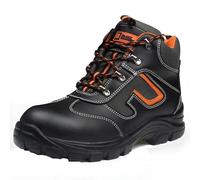 BLACK HAMMER Botas de Seguridad de Cuero para Hombres Botas de Seguridad para hombres Puntera de Acero S3 SRC Calzado de Trabajo al Tobillo de Cuero 6652 (45 EU)