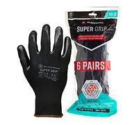 Blackrock Paquete de 6 Guantes de Trabajo Super Grip, Nitrilo Negro, Hombres y Mujeres, Tejados, Almacenes, Finos, Bricolaje, Jardinería, Exteriores, Guantes de Trabajo de Seguridad