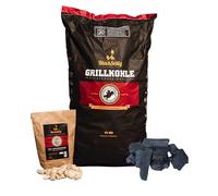 BlackSellig Steakhouse Quebracho Blanco - Carbón vegetal Premium Quebracho Blanco, de larga duración, alto calor, baja emisión de humo (10 kg + 50 encendedores)