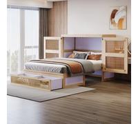 Bladez Cama móvil de pared de 140 x 200 cm, con USB, enchufe y somier, armario con cama plegable, cama plegable de pared, sin colchón (madera natural, 140 x 200 cm)
