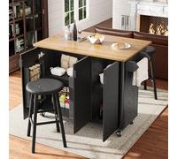 Bladez Carrito de cocina con ruedas, isla de cocina, carrito para servir con encimera plegable, espacio de almacenamiento, estante para especias y toallero, armario de cocina móvil (negro)