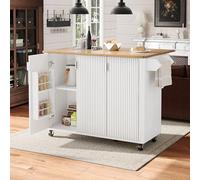 Bladez Carrito de cocina con ruedas, isla de cocina, carrito para servir con encimera plegable, espacio de almacenamiento, estante para especias y toallero, armario de cocina móvil (blanco)