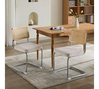 Bladez Juego de 4 sillas de comedor con respaldo de mimbre vienesas de terciopelo y ratán - Sillas de cocina con estructura de cromo, sillas de diseño cantilever de mediados de siglo, para comedor y