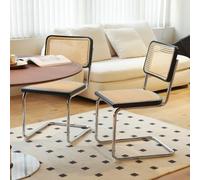 Bladez Juego de 4 sillas de comedor de estilo libre con trenzado vienés y aspecto de madera - Sillas de cocina de ratán con estructura cromada, estilo cantilever de Breuer de mediados de siglo para
