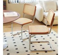 Bladez Juego de 4 sillas de comedor voladizo con mimbre vienés y aspecto de madera, sillas de cocina de ratán con estructura cromada, estilo Mid-Century Breuer para comedor, salón (marrón + madera)