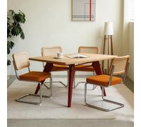 Bladez Juego de 4 sillas de comedor voladizo de terciopelo y ratán, sillas de cocina de mimbre vienés, tapizadas con estructura cromada, para comedor o salón (naranja)