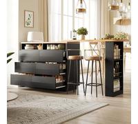Bladez Mesa de bar extensible con longitud ajustable de 137 a 215 cm, moderna mesa de bar móvil con cajón y 2 estantes, mesa de comedor extensible con espacio de almacenamiento, mesa alta para comedor
