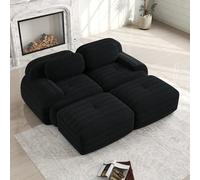 Bladez Moderno Sofá de pana modular con otomana reposapiés, sin montaje, sofá tapizado Cloud con función de cama, para el salón (Negro, 2 plazas+2)