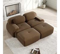 Bladez Sofá Cama Moderno de Pana Modular con Taburete Otomano, Sin Montaje, Sofá Tapizado Cloud con Función de Cama, para Salón (Marrón, 2 Plazas+2)