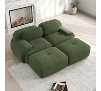 Bladez Sofá cama modular Cord moderno con puf otomano, sin montaje, sofá acolchado Cloud con función cama, para salón (verde, 2 plazas+2)