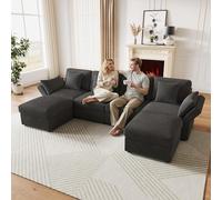 Bladez Sofá esquinero en forma de U, sofá modular de pana con función de dormir, 4 plazas, paisaje residencial con reposabrazos y taburetes ajustables, moderno sofá grande para sala de estar