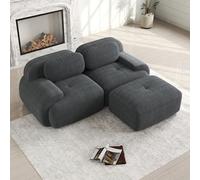 Bladez Sofá esquinero moderno de cord modular en forma de L, sofá cama con puf otomano, sin montaje, sofá acolchado Cloud para salón (gris, 2 plazas+1)