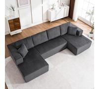 Bladez Sofá esquinero modular de 303 cm con función de dormir, 3 plazas de pana con asiento extraprofundo, sofá cama moderno sin montaje, con 6 cojines sin montaje, para salón (gris de 4 plazas)