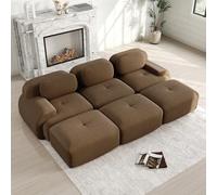 Bladez Sofá moderno de 3 plazas de cordón, sofá cama modular con otomana, sin montaje, sofá Cloud combinable, para salón (marrón, 3 plazas+3)