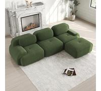Bladez Sofá moderno de pana modular de 3 plazas en forma de L con otomano, sin montaje, sofá acolchado ergonómico con amplios reposabrazos y acolchado estable para salón, verde, 3 plazas+1