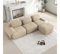 Bladez Sofá moderno de pana modular de 3 plazas en forma de L con otomano, sin montaje, sofá acolchado ergonómico con amplios reposabrazos y acolchado estable para salón, beige, 3 plazas+1