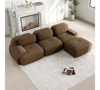 Bladez Sofá moderno de pana modular de 3 plazas en forma de L con otomano, sin montaje, sofá acolchado ergonómico con amplios reposabrazos y acolchado estable para salón, marrón, 3 plazas+1