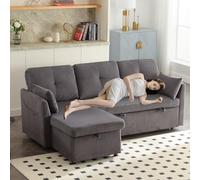 Bladez Sofá modular cama con almacenamiento y tirador, sofá seccional reversible en forma de L, sofá de esquina modular acolchado para salón, apartamento y habitación de invitados (pana, gris oscuro)