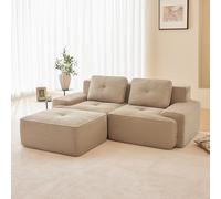 Bladez Sofá modular de pana en forma de L, sofá cama con taburete otomano para sofá de salón, sin montaje, espuma 32D de alta elasticidad (caqui claro, 2 plazas+1)