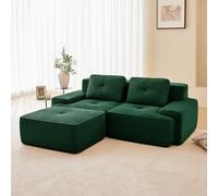 Bladez Sofá modular de pana en forma de L, sofá cama con taburete otomano, sofá de sala de estar con soporte de asiento bajo, sin montaje, espuma de alta elasticidad sofá sin boneless (verde, 2 plazas