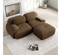 Bladez Sofá modular Loveseat de pana, moderno sofá de 2 plazas con reposabrazos curvos, parte inferior antideslizante, sin montaje, para salón, cojín de alta elasticidad (marrón, 3 plazas)