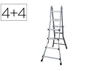 Blanca Escalera telescópica de aluminio de 4+4 peldaños