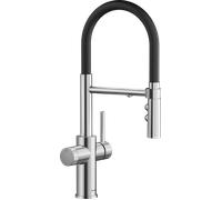 Blanco Grifo de cocina Catris-S 526706 – Monomando con filtro, brazo flexible, acero/negro