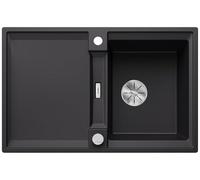 BLANCO ADIRA 45 S Fregadero de granito de color negro de SILGRANIT | Tipo de montaje: instalación desde arriba | Reversible | Para armarios inferiores de 45 cm de ancho | Gran lavabo | Superficie