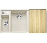 BLANCO AXIA III 6 S-F | Silgranit blanco Suave | Tipo de Montaje: Empotrado | Piscina Principal Izquierda | con Tabla de Cortar de Madera | Armario bajo 60 | Gran Lavabo | Superficie fácil de Limpiar