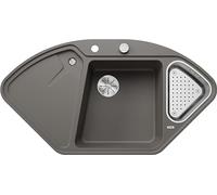 BLANCO DELTA II-F, SILGRANIT gris volcánico, tipo de montaje: empotrado, lavabo principal izquierdo, con mando a distancia, con accesorios, armario bajo 80, fregadero esquinero, disposición ergonómica