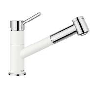 BLANCO KANO-S Vario - Grifo de cocina en color blanco plateado y cromado de alta presión con manguera extraíble, válvula antirretorno, cartucho de cerámica con alcachofa ajustable para un chorro