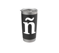 Blanco: Letra Serif Española de gran tamaño ñ Enye N Tilde Vaso térmico de acero inoxidable de doble pared