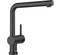 BLANCO LINUS-S-F | Grifo de cocina en negro mate | Alta presión | Con manguera extraíble | Grifo para ventana delantera para montaje delante de una ventana | Calidad del agua asegurada y ahorro de